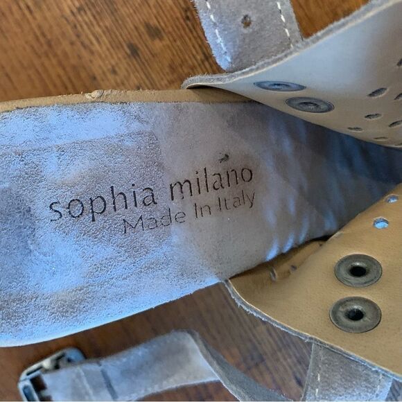 Sophia Milano Suede Light Gray Leather  Lazer Cut Open Toe Booties Sz 7.5 - Picture 4 of 6